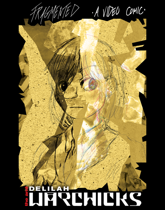 Black bordered cover, featuring a young woman staring at the camera. She has no expression, and is colored with cutout pieces of different pieces of textures instead.