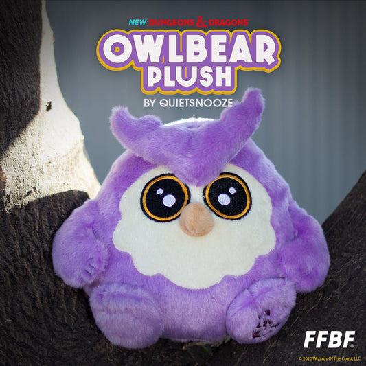 Purple squishable fluffy owlbear plush toy front