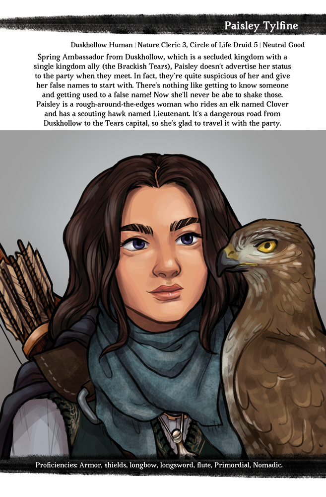 3: Prose and illustration of a character with a hawk